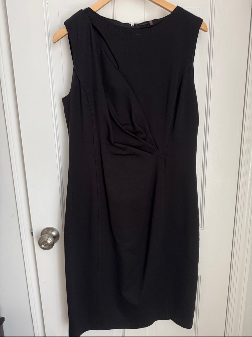 Elie Tahari Black Sleeveless Midi Dress with Draped Front
